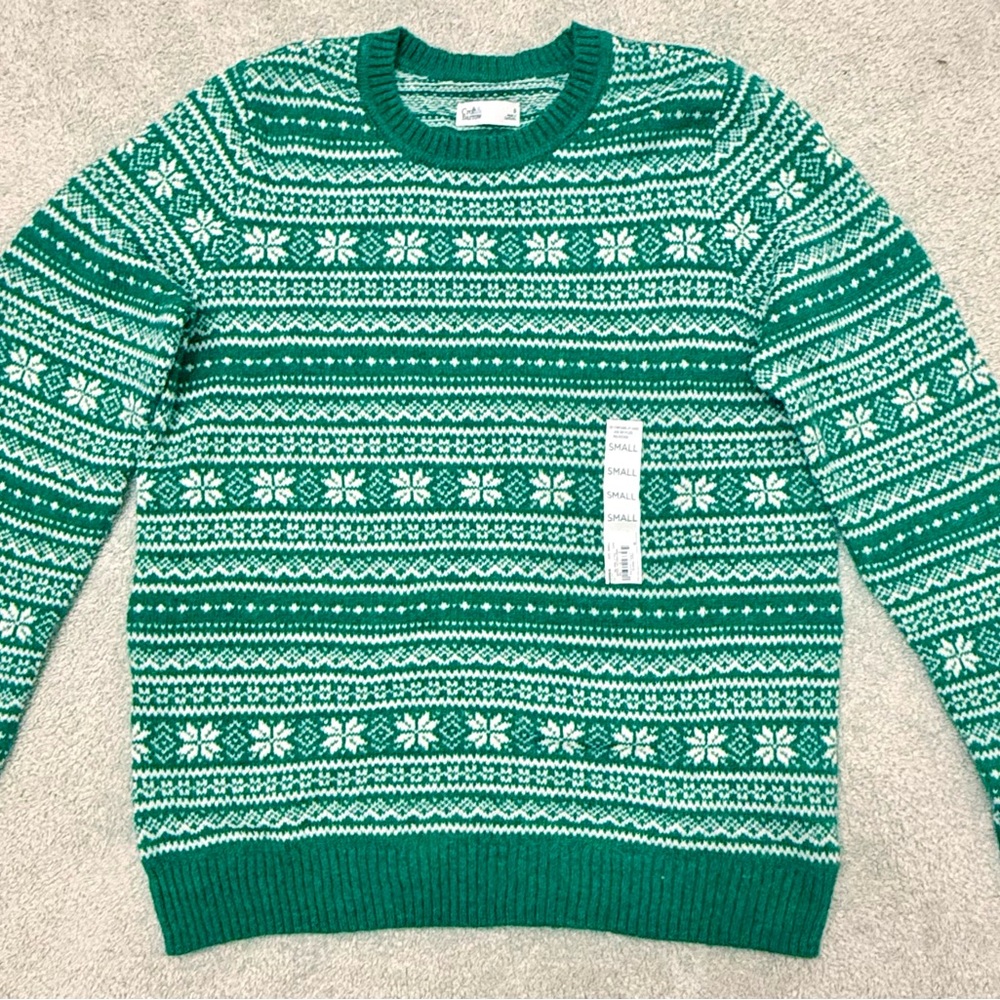 Croft & Barrow Teal and White Patterned Crewneck Sweater